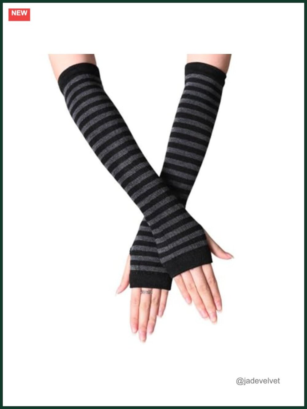 Punk Gothic Long Arm Warmers Striped Fingerless Gloves Knit Thumb Hole